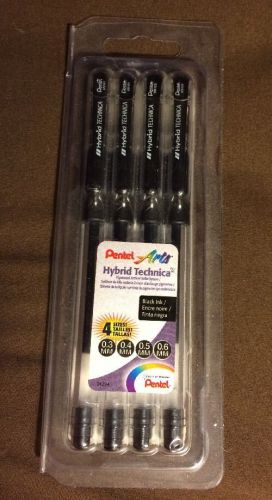 Pentel Arts Hybrid Technica Pens Acid Free Black Ink 0.3, 0.4, 0.5, 0.6 mm NEW