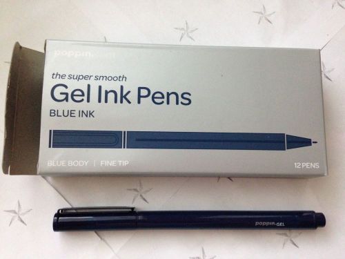 Poppin Gel Ink PENS BLUE BODY BLUE INK FINE TIP 12 PENS the super smooth