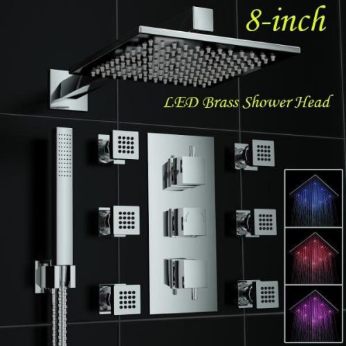 Thermostatic temperature control shower faucet w/8&#034; shower head &amp; 6 massage jets for sale