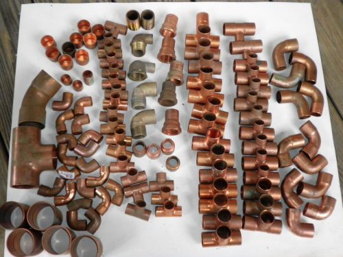 100 Plus Copper swet fittings, Tees, Elbows, 1/2 (5/8 OD) to 1 1/2&#034; see pictures