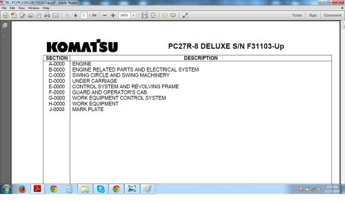 KOMATSU PC27R -8 DELUXE  PARTS  BOOK MANUAL