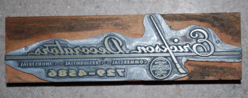 Vintage Letterpress Printer&#039;s Block &#034;Erickson Decorators&#034;