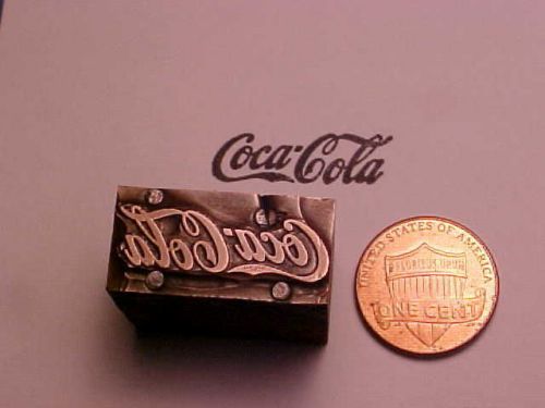 Letterpress printers block coca-cola soda,coke! script,cursive logo 1899 present for sale