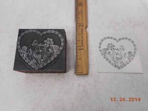 Letterpress Printing Printers Block, Heart w Flowers &amp; Butterfly Inside