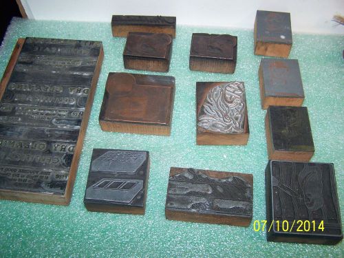 Lot of 12 Vintage Solid Metal and Wood - Ink Stamp Printing Blocks