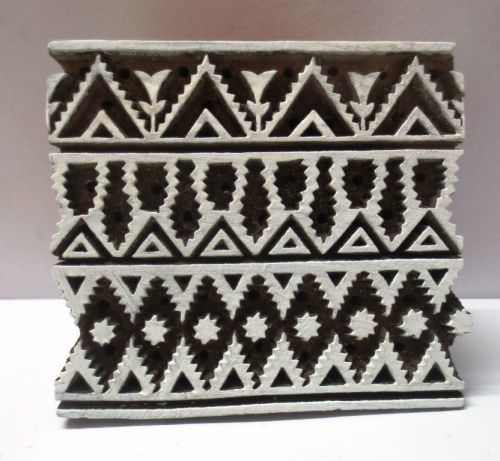 INDIAN WOODEN TEXTILE PRINTING FABRIC BLOCK STAMP BOLD CARVING DEEP GROOVES