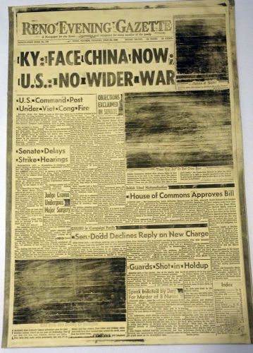 July 26,1966 Printing Plate Vietnam War China Talks in Reno Evening Gazette