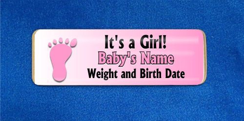 Baby Pink Footprint Custom Personalized Name Tag Badge ID New Parents Infant
