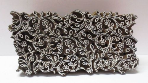 VINTAGE WOOD CARVED TEXTILE PRINTING FABRIC BLOCK STAMP FINE FLORAL DESIGN PRINT