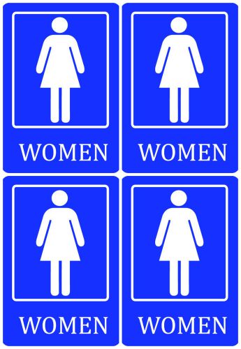 Women Bathroom Sign 4 Pack Set New Made Blue High Quality Restroom Signs Girl US