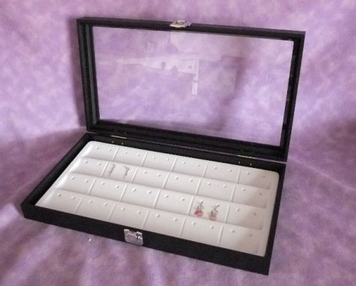 GLASS TOP JEWELRY DISPLAY CASE FOR 48 EARRINGS WHITE