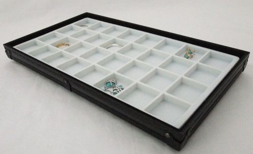 Stackable Black Aluminum 32 Slot Earring/Jewelry Display Tray White