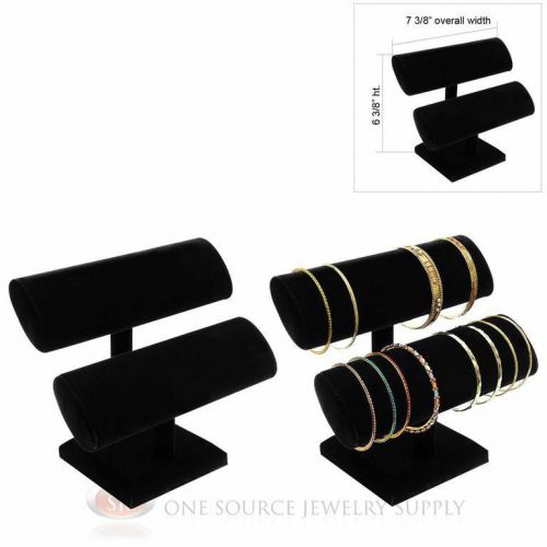 (2) 6 3/8&#034; Black Velvet 2 Tier T-Bar Oval Jewelry Bracelet Display Presentation