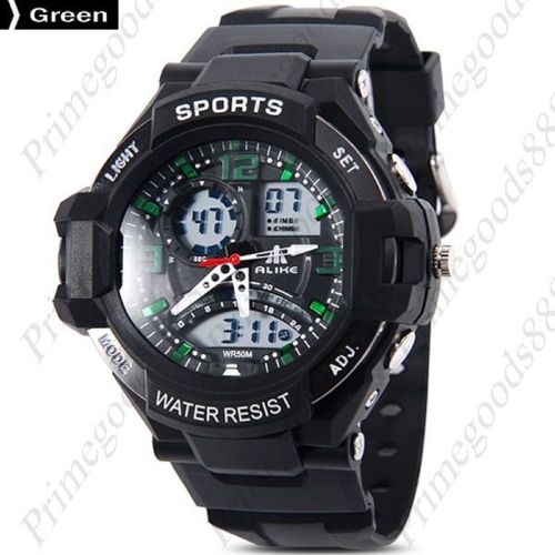 Silicone Band Analog Digital LED Wrist Men&#039;s Wristwatch Free Shipping Green