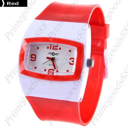 White Face Plastic Strap Lady Ladies Wrist Quartz Wristwatch Women&#039;s Red