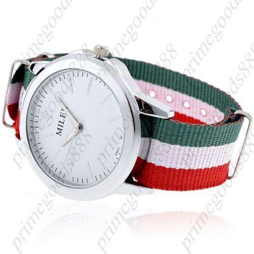 Stylish Round Case Quartz Unisex Wrist Watch Canvas Chain Band in White