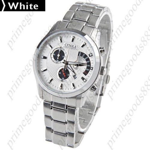 Alloy band quartz wrist silver white face men&#039;s date display stopwatch for sale