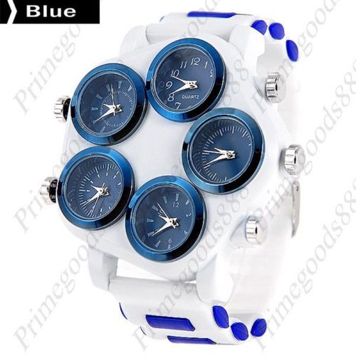 5 Time Zone Zones Analog Quartz Pentagon Case Rave Men&#039;s Wrist Wristwatch Blue