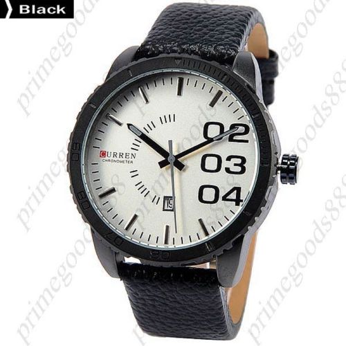 Genuine Leather Date Quartz Analog Wrist Free Shipping Men&#039;s Wristwatch Black