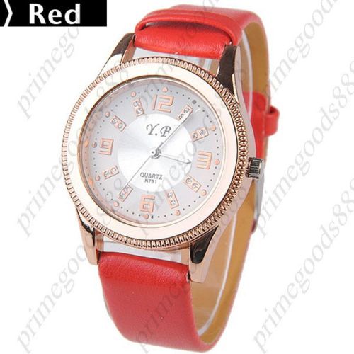 PU Leather Strap Quartz Wrist Round Free Shipping Wristwatch Women&#039;s In Red