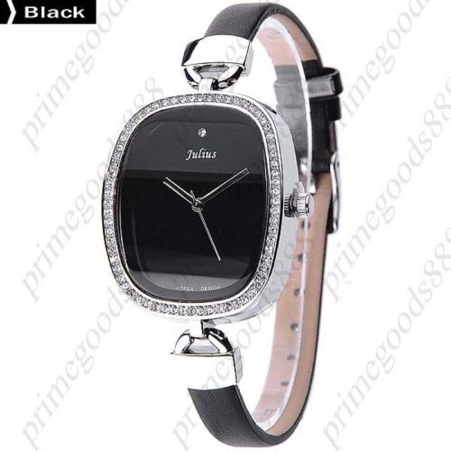 PU Leather Ellipse Quartz Analog Wrist Lady Ladies Wristwatch Women&#039;s Black