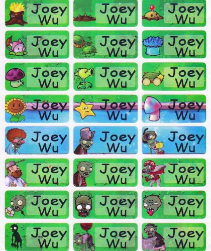 72 plants vs zombies waterproof name labels-school,daycare (buy 5 get 1 free) for sale