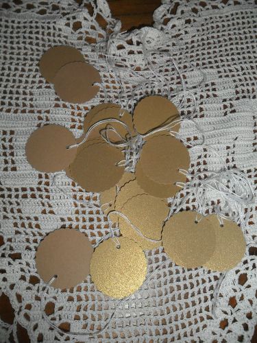 New x 20 shimmy gold round scallop edge tags string 2.5cm shop doll scrap book for sale