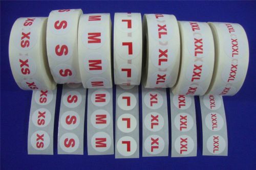 7 - Rolls 7000 Clothing Size Labels Self-Adhesive Retail Supplies