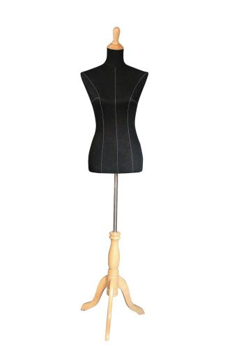 34&#034;26&#034;35&#034; FEMALE MANNEQUIN JERSEY COVERED BLACK DRESS FORM W/BASE (B9 MM8 MAPLE)