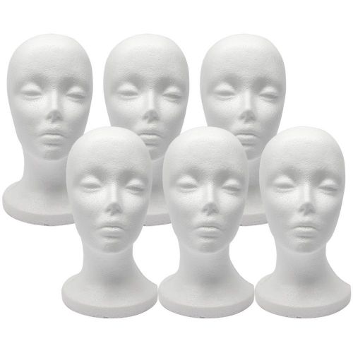 6Pc Fashion Styrofoam Mannequin Wig, Hat, Cap Display Model White Head Foam