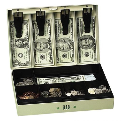 Pm company 04961 steel cash box w/6 compartments, three-number combination lock, for sale