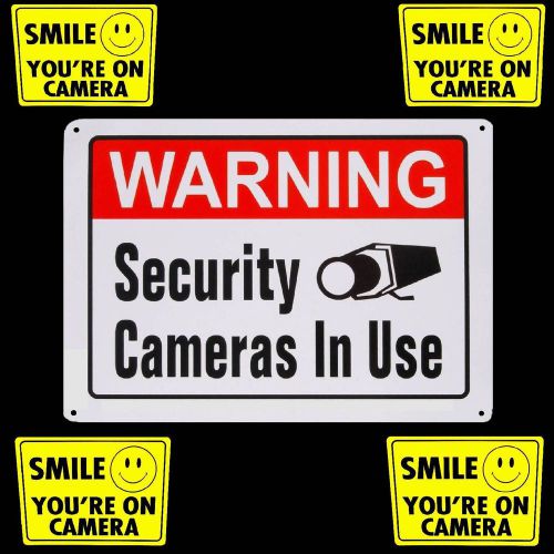 METAL OUTDOOR SECURITY SYSTEM CCTV CAMERAS WARNING YARD SIGN+WINDOW STICKERS LOT