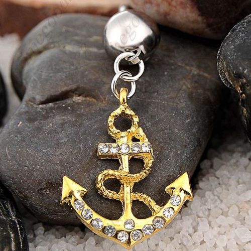 Anchor Belly Button Ring Jewelry Gold Girl Piercing Body Art Barbell White