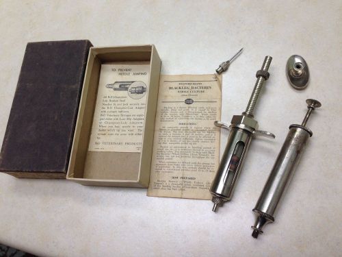 Vintage Veterinary BD Champion Glass Metal Syringe in Box +
