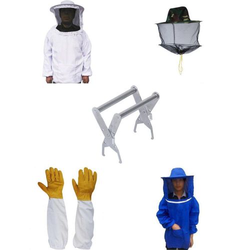 2x smock suit +hat + bee hive frame holder grabber +gloves protect for beekeeper for sale