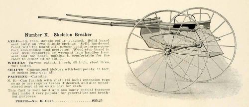 1912 Ad Antique No. K Skeleton Breaker Horse Cart Farm Equipment Farming LAC2