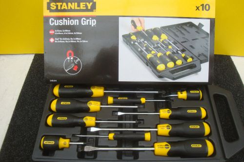Stanley 10pce cushion grip pz &amp; slotted screwdriver set in hard case 2 65 014 for sale