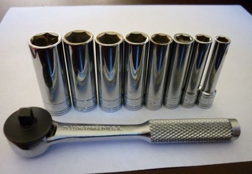 1 new 8 piece 1/4&#034; drive 6 point metric deep socket set &amp; 1/4&#034; drive k-d ratchet for sale