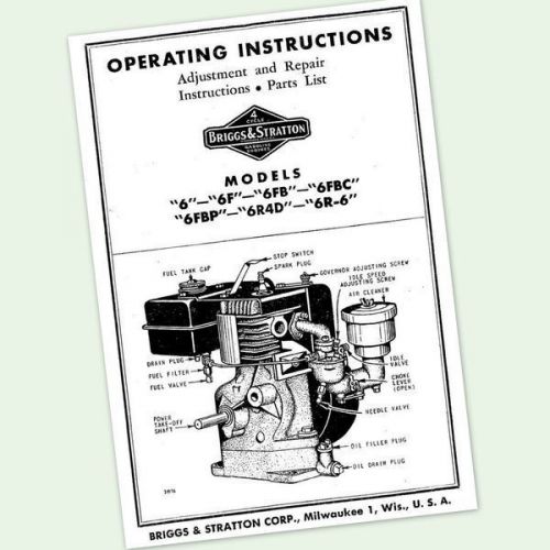 BRIGGS AND STRATTON 6FB ENGINE OPERATORS REPAIR PARTS MANUAL SERVICE OWNERS &amp; BS