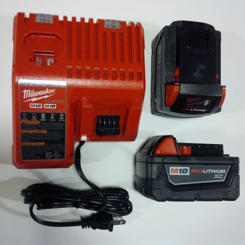 2 new genuine milwaukee 18v 48-11-1828 m18 li-ion 3.0 battery,charger 48-59-1812 for sale