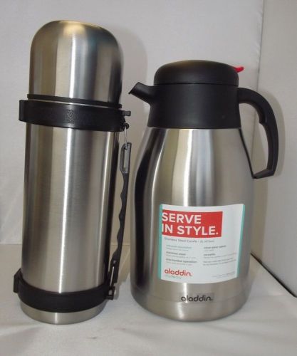 Aladdin stainless steel  insulated carafe 2l-67.6 oz &amp; travel bottle 1.1l-37 oz. for sale