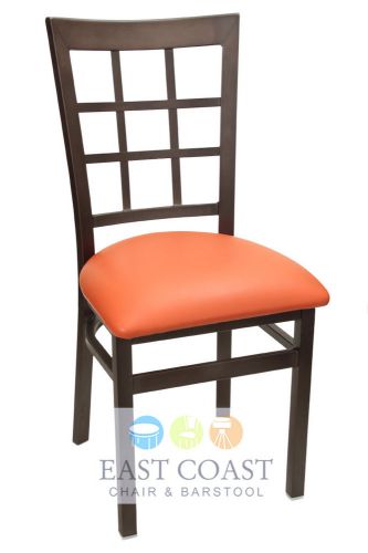 New Gladiator Rust Powder Coat Window Pane Metal Chair with Orange Vinyl Seat