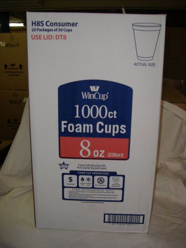 H8S WINCUP 8oz FOAM cup, 20 pks of 50 cups, 1000/per case  2 cases available