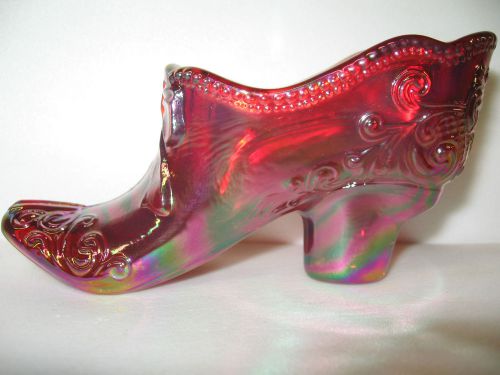 Ruby red carnival glass Bow pattern Shoe Slipper Boot christmas high heel royal