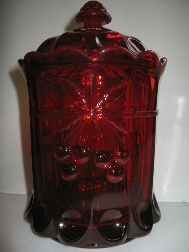 Royal Ruby Red glass Cherry &amp; cable pattern Cookie sugar jar tobacco thumbprint