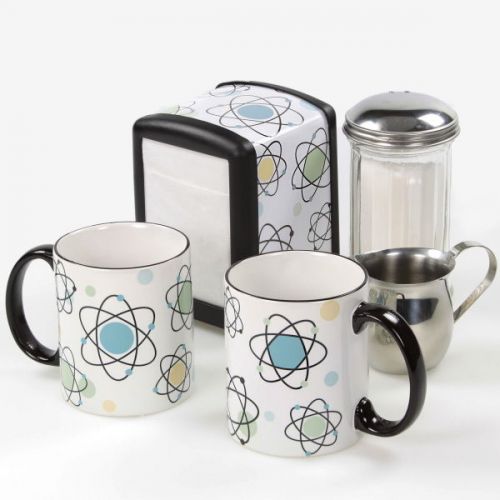 Atomic Symbols Diner Napkin Dispenser Coffee Mugs Tabletop Gift Set