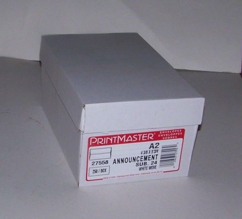 Box of 250 New Printmaster  White 24 lb. A2 Announcement Envelopes