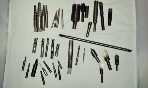Metalworking tool lot 37 pcs. end mills, engraving bits, extractors, taps, etc. for sale