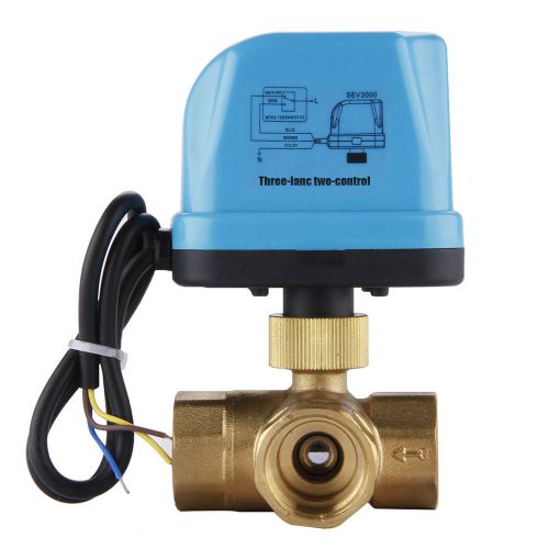 High fow dn20 g3/4&#034; ac 220v 3 way electric brass motorized valve with led light for sale