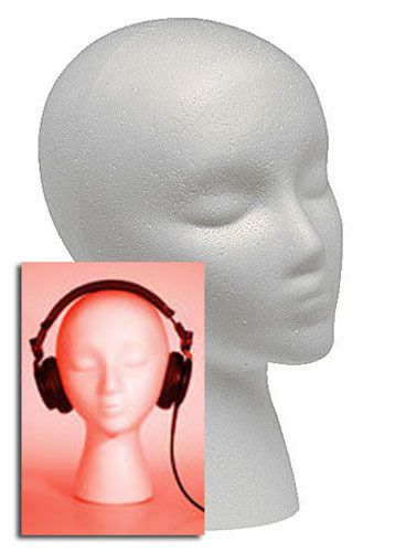 1_ FEMALE MANNEQUIN/ MANIKIN STYROFOAM FOAM HEAD, HEADPHONE,AUDIO, STEREO, MUSIC